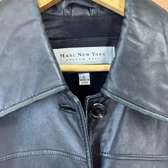 Marc New York Women's/Men's Medium Length Leather Jacket Black Leather Sz Large - Picture 5 of 9